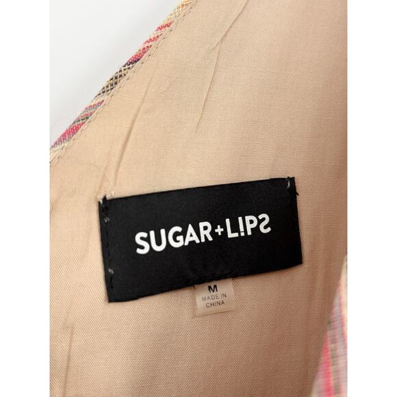 Sugarlips Pink Green Cream Tie Shoulder Striped Button Front Mini Dress Size M - Picture 7 of 7